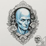 A graphic novel style portrait of dr. manhatt… – tattoo sketch (№1751173673_0, 29.06.2025 05:07) — tattoovalue.net
