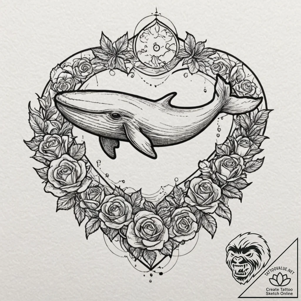 A whale swimming through clouds, artistic tat... - tattoo sketch (№1751173890_0, 29.06.2025 05:11) — tattoovalue.net