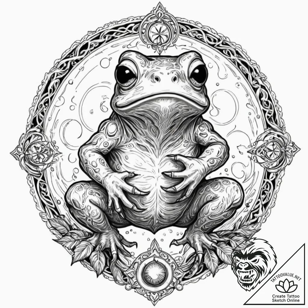 A neo-traditional tattoo of the toad from pan... - tattoo sketch (№1751174001_0, 29.06.2025 05:13) — tattoovalue.net