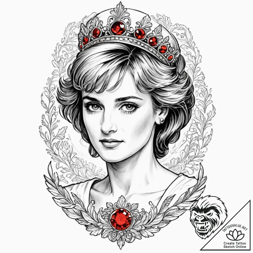 A trash polka tattoo of princess diana, beaut... - tattoo sketch (№1751174521_0, 29.06.2025 05:22) — tattoovalue.net