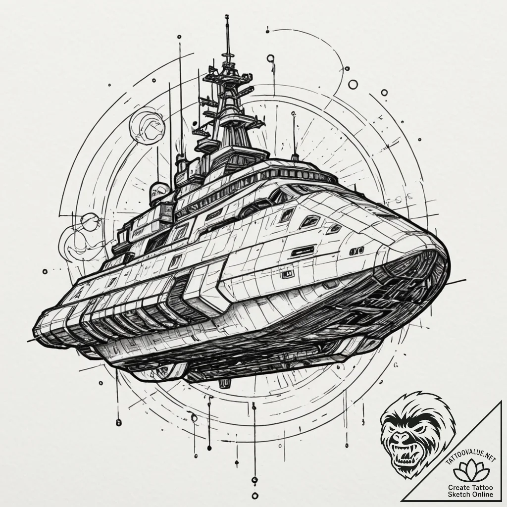 A sketch of the nostromo ship, detailed bluep... - tattoo sketch (№1751174852_0, 29.06.2025 05:27) — tattoovalue.net