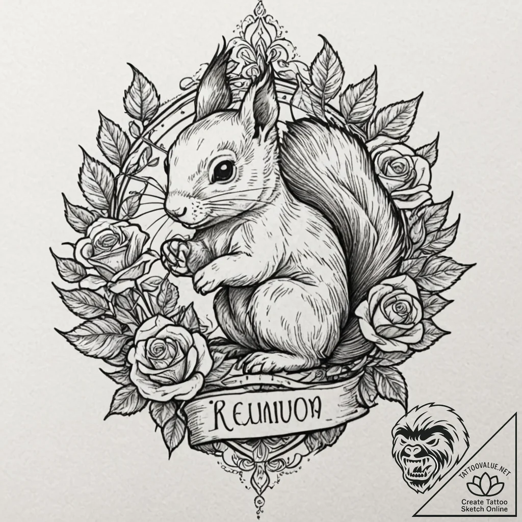 Squirrel, tattoo line art, clear image, sharp... - tattoo sketch (№1751175576_0, 29.06.2025 05:39) — tattoovalue.net