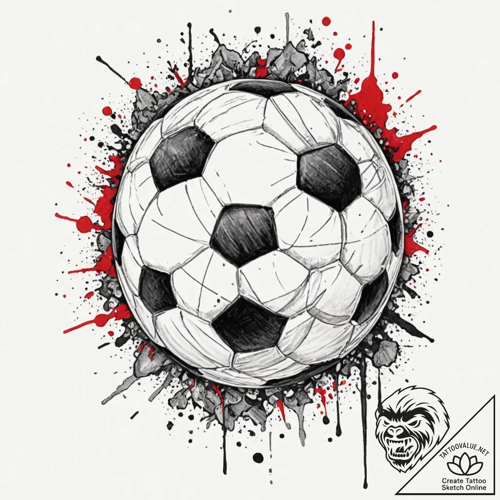 Soccer ball, ink illustration for tattoo, bol... - tattoo sketch (№1751175691_0, 29.06.2025 05:41) — tattoovalue.net