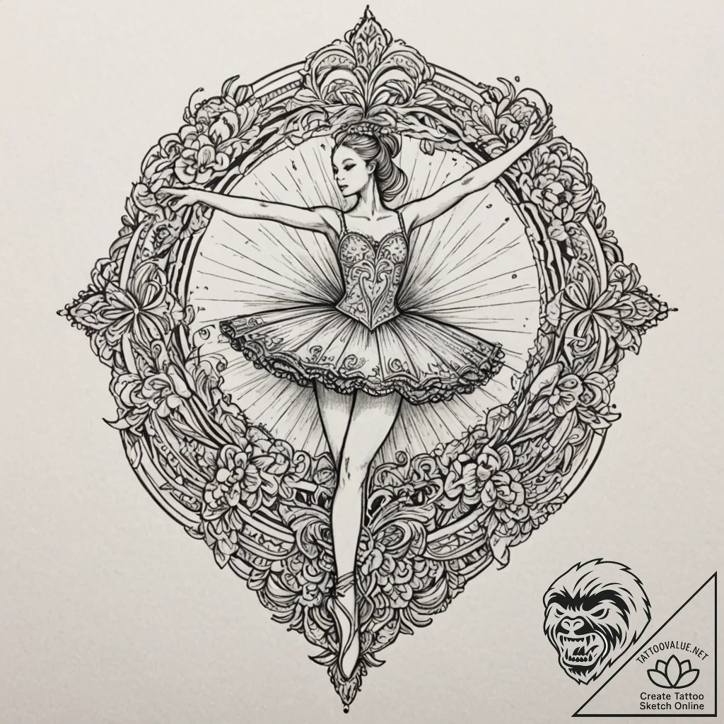 Ballerina, concept art for tattoo, highly det... - tattoo sketch (№1751175796_0, 29.06.2025 05:43) — tattoovalue.net