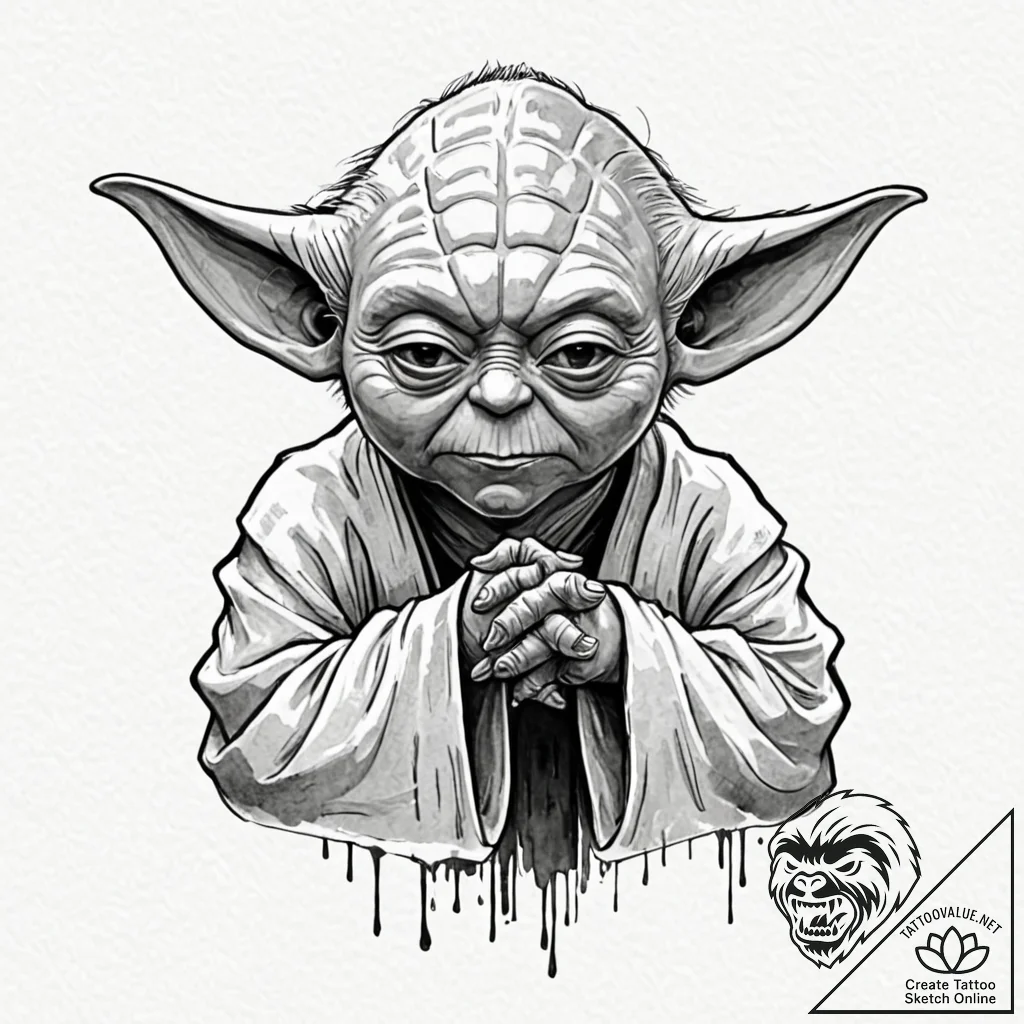 20. sketch of master yoda, deep in thought, h... - tattoo sketch (№1751176143_0, 29.06.2025 05:49) — tattoovalue.net