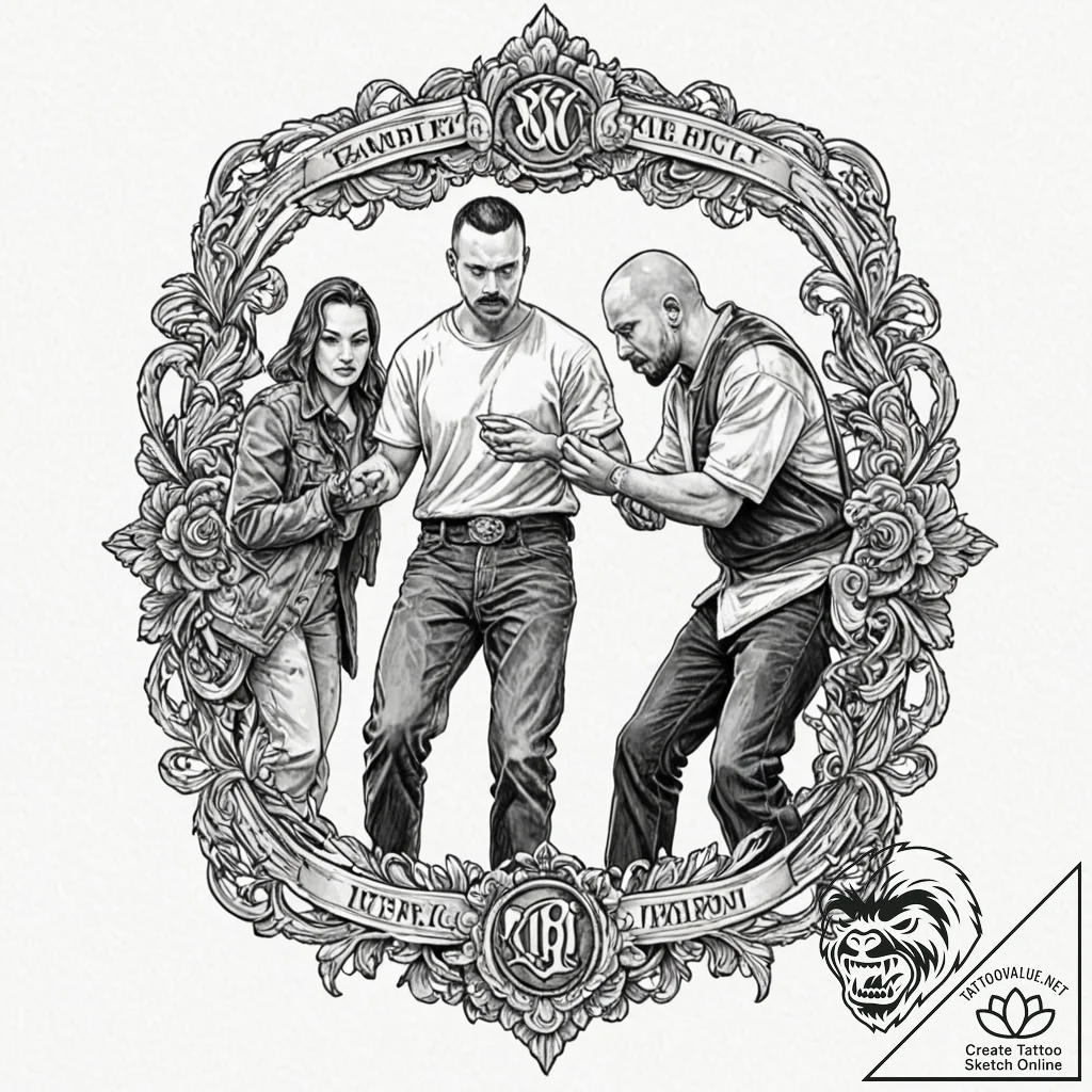 A sketch of the main characters from american... - tattoo sketch (№1751176258_0, 29.06.2025 05:50) — tattoovalue.net