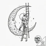Ladder leaning on the moon, tattoo line art,… – tattoo sketch (№1751176753_0, 29.06.2025 05:59) — tattoovalue.net