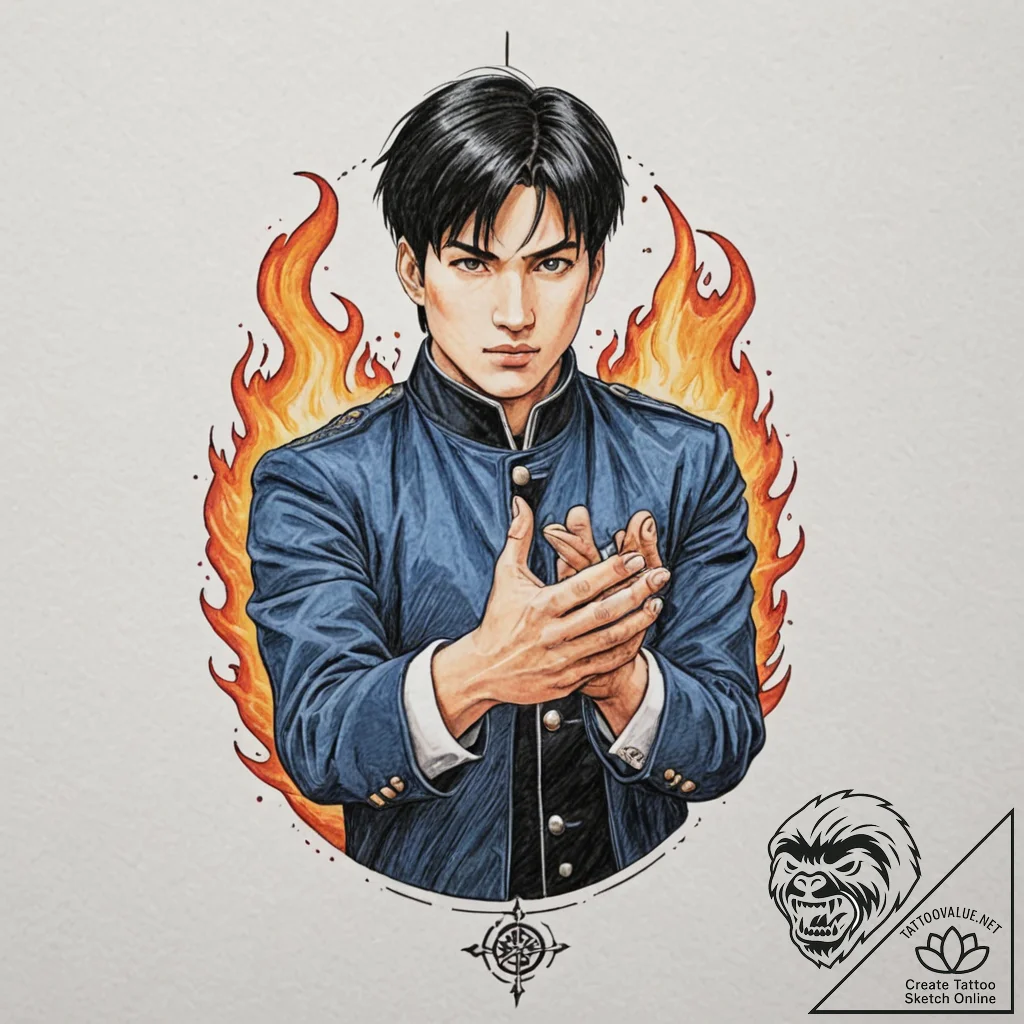 A neo-traditional portrait of roy mustang, sn... - tattoo sketch (№1751176859_0, 29.06.2025 06:00) — tattoovalue.net