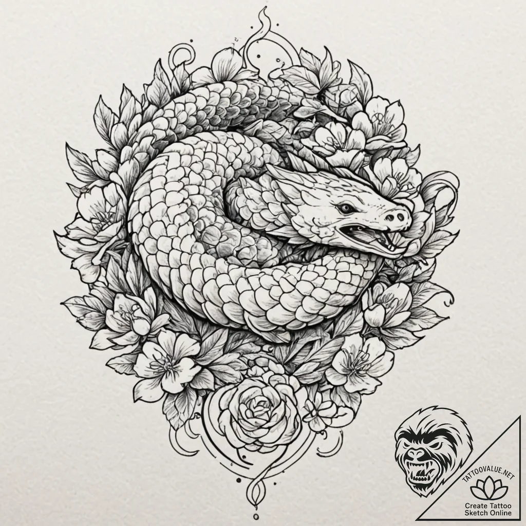 A pangolin curled up, ink illustration for ta... - tattoo sketch (№1751177528_0, 29.06.2025 06:12) — tattoovalue.net