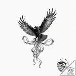 A raven unravelling into a ribbon of ink, tat… – tattoo sketch (№1751177750_0, 29.06.2025 06:15) — tattoovalue.net