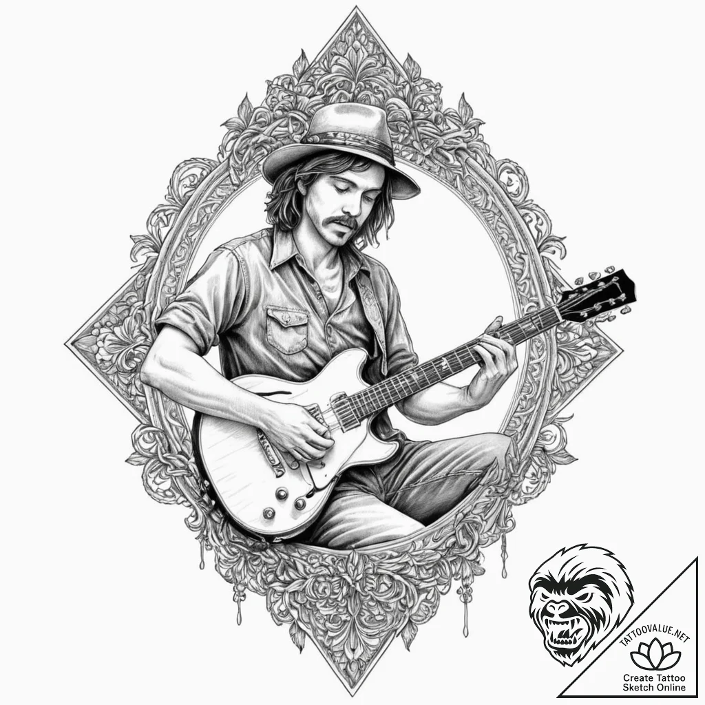 A sketch of eddie munson playing his guitar i... - tattoo sketch (№1751177847_0, 29.06.2025 06:17) — tattoovalue.net