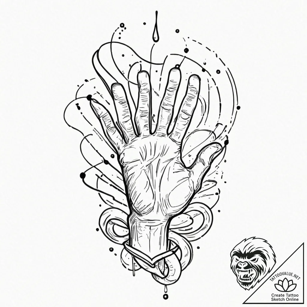 A linework tattoo of the hook hand from candy... - tattoo sketch (№1751178452_0, 29.06.2025 06:27) — tattoovalue.net