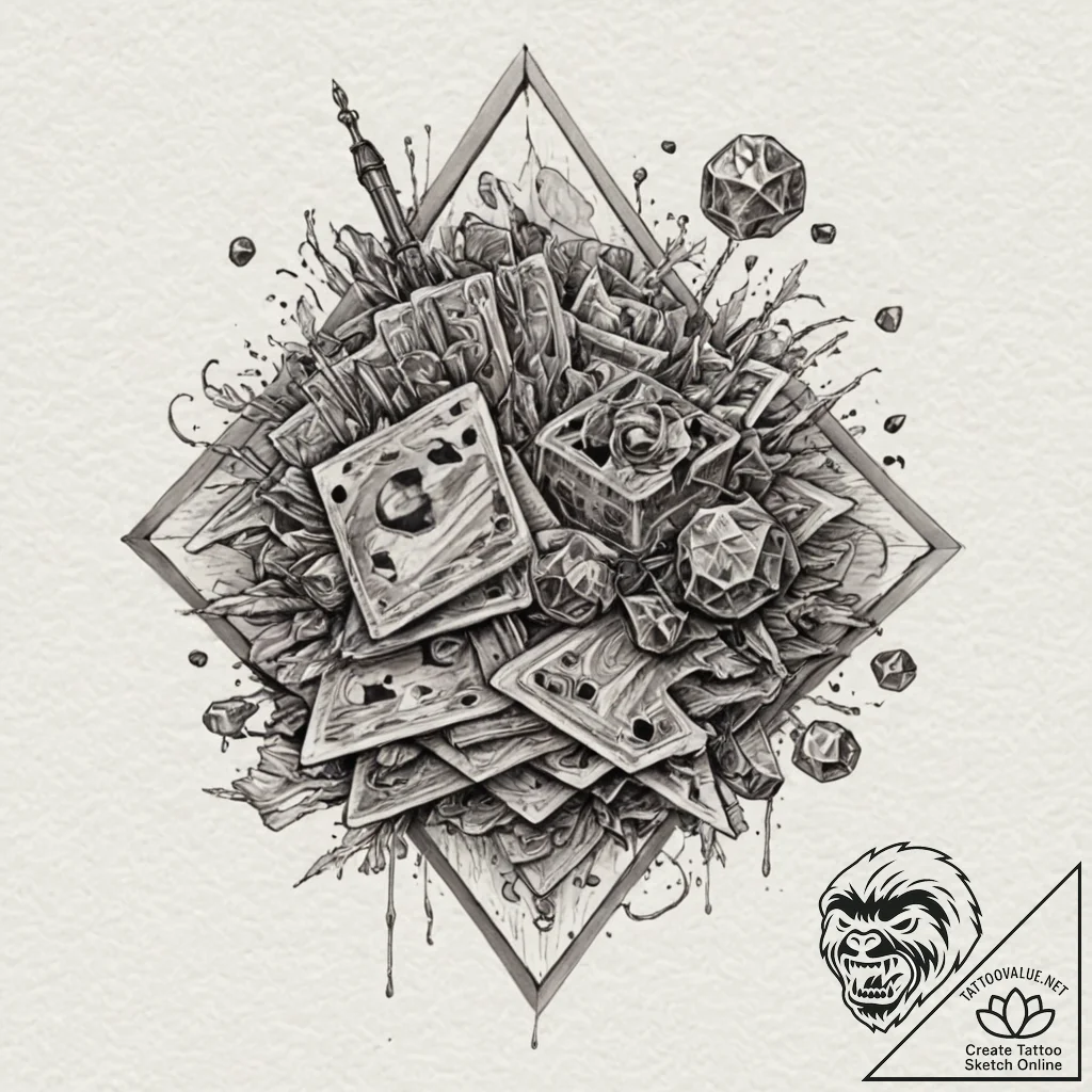 A trash polka composition of the diamond heis... - tattoo sketch (№1751178989_0, 29.06.2025 06:36) — tattoovalue.net
