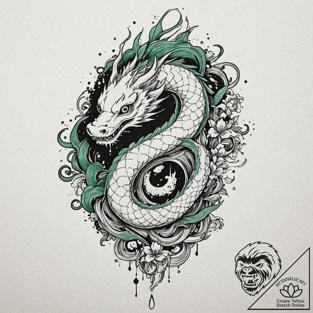 A trash polka face of neo, with green code dr... - tattoo sketch (№1751179105_0, 29.06.2025 06:38) — tattoovalue.net