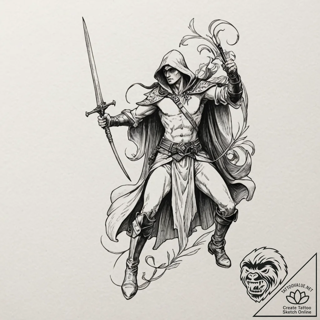Executioner, artistic tattoo sketch, dynamic... - tattoo sketch (№1751179205_0, 29.06.2025 06:40) — tattoovalue.net