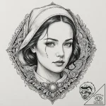 A trash polka composition of a handmaid’s fac… – tattoo sketch (№1751179321_0, 29.06.2025 06:42) — tattoovalue.net
