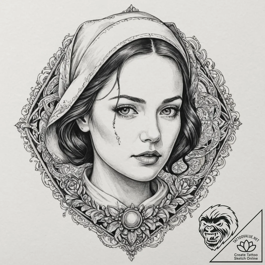A trash polka composition of a handmaid's fac... - tattoo sketch (№1751179321_0, 29.06.2025 06:42) — tattoovalue.net