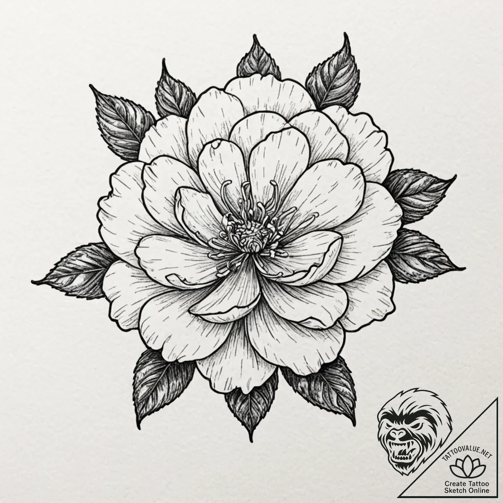 Camellia, tattoo drawing outline, detailed cr... - tattoo sketch (№1751180061_0, 29.06.2025 06:54) — tattoovalue.net