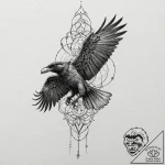 Black raven, tattoo drawing outline, dotwork… – tattoo sketch (№1751180381_0, 29.06.2025 06:59) — tattoovalue.net