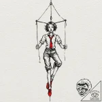 Marionette with cut strings, artistic tattoo… – tattoo sketch (№1751180712_0, 29.06.2025 07:05) — tattoovalue.net