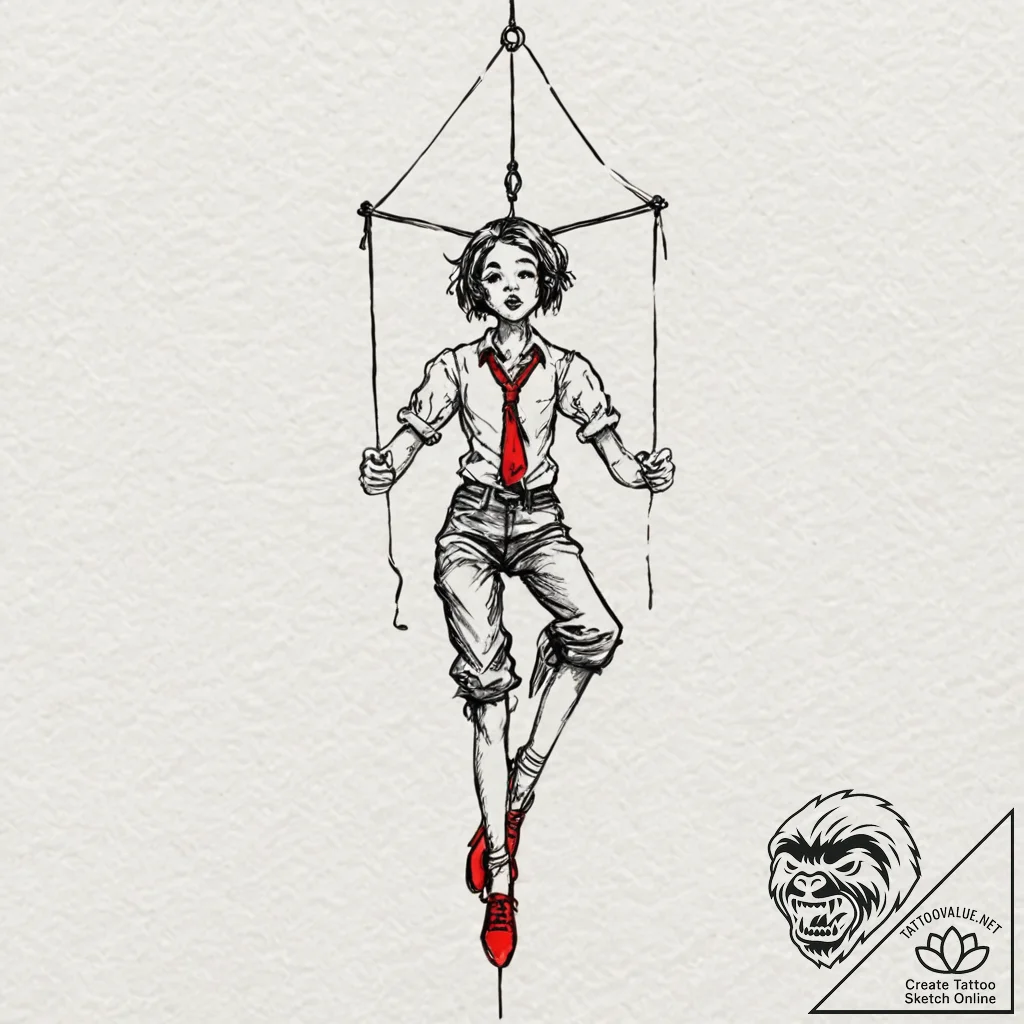 Marionette with cut strings, artistic tattoo... - tattoo sketch (№1751180712_0, 29.06.2025 07:05) — tattoovalue.net