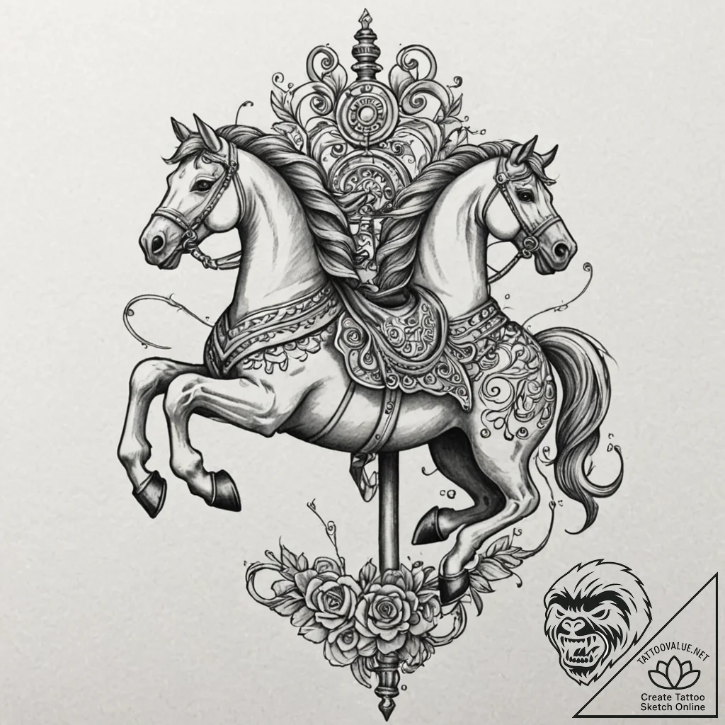Carousel horse, tattoo sketch design, rough s... - tattoo sketch (№1751180928_0, 29.06.2025 07:08) — tattoovalue.net