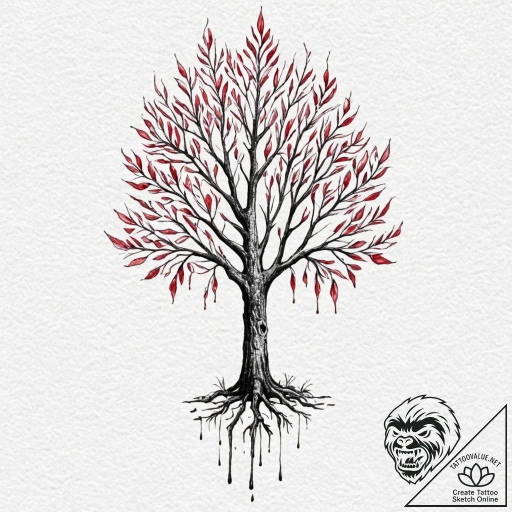 A watercolor sketch of the weirwood tree with... - tattoo sketch (№1751181266_0, 29.06.2025 07:14) — tattoovalue.net