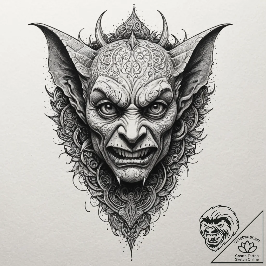 Gargoyle, tattoo line art, professional artwo... - tattoo sketch (№1751181777_0, 29.06.2025 07:22) — tattoovalue.net