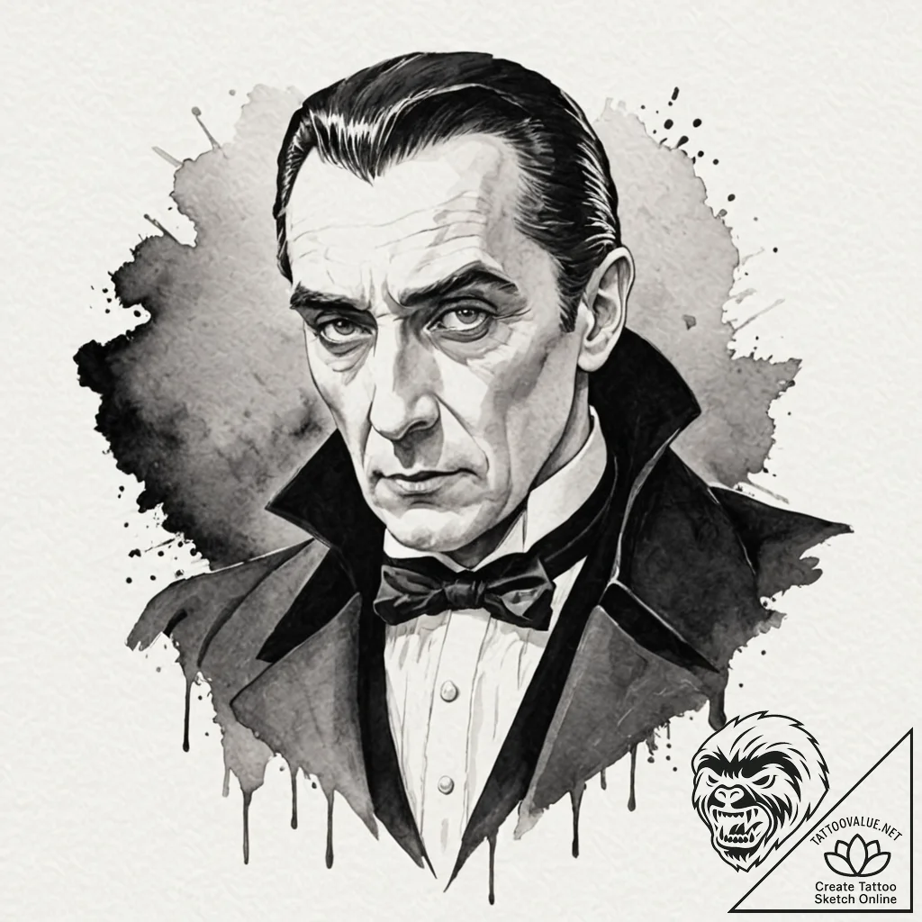 A graphic novel style sketch of dracula, bela... - tattoo sketch (№1751182287_0, 29.06.2025 07:31) — tattoovalue.net