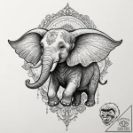 A linework tattoo of dumbo, the elephant, fly… – tattoo sketch (№1751182511_0, 29.06.2025 07:35) — tattoovalue.net