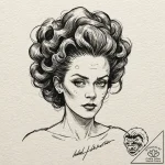 A linework tattoo of the bride of frankenstei… – tattoo sketch (№1751183030_0, 29.06.2025 07:43) — tattoovalue.net
