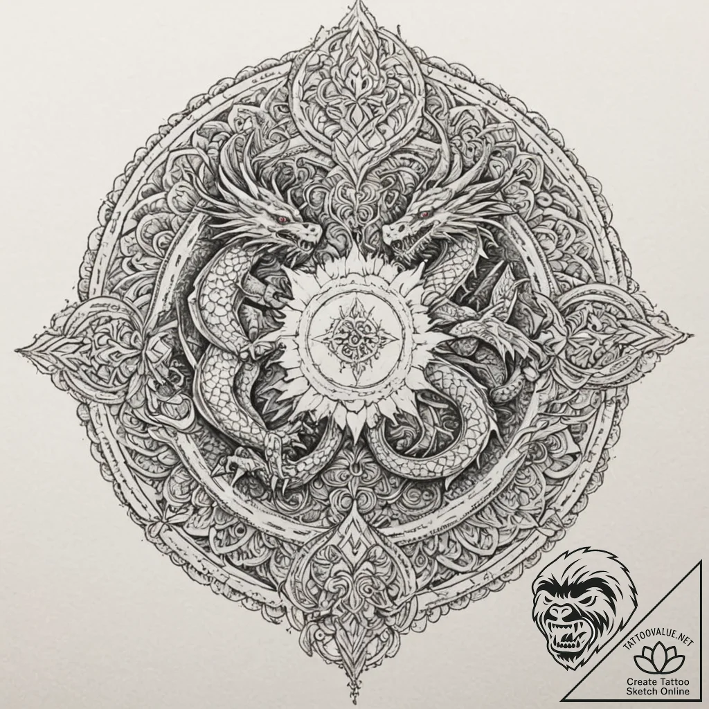 A dotwork mandala incorporating the targaryen... - tattoo sketch (№1751183485_0, 29.06.2025 07:51) — tattoovalue.net