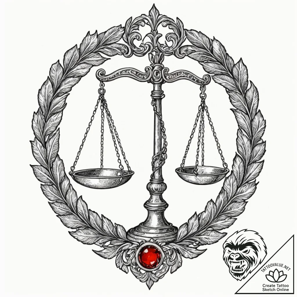 A linework tattoo of the scales of justice, s... - tattoo sketch (№1751183670_0, 29.06.2025 07:54) — tattoovalue.net