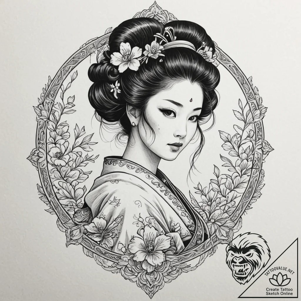 A sketch of the geisha hologram advertisement... - tattoo sketch (№1751184429_0, 29.06.2025 08:07) — tattoovalue.net