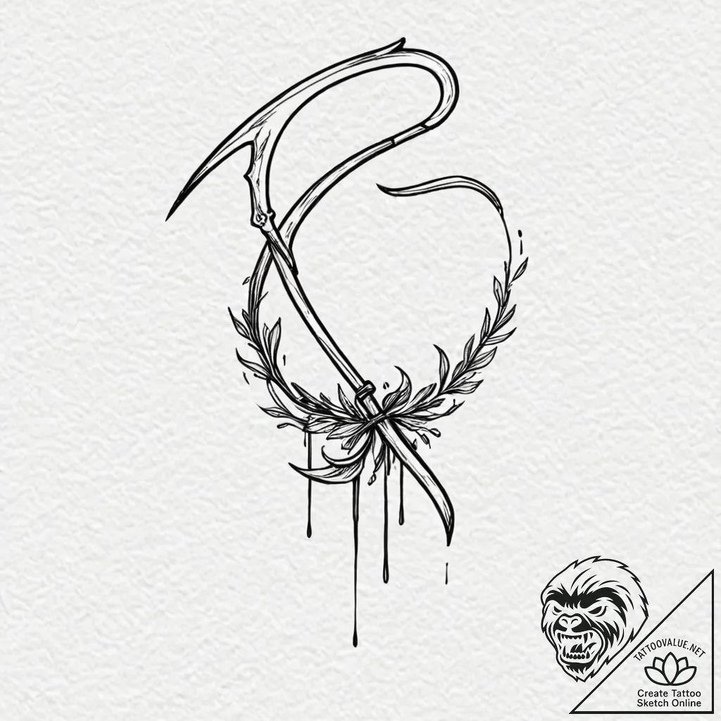 Scythe, ink illustration for tattoo, subtle d... - tattoo sketch (№1751184614_0, 29.06.2025 08:10) — tattoovalue.net