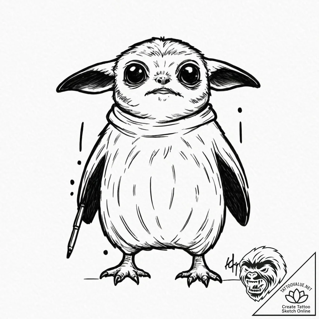 33. neo-traditional tattoo of a porg, cute an... - tattoo sketch (№1751185081_0, 29.06.2025 08:18) — tattoovalue.net