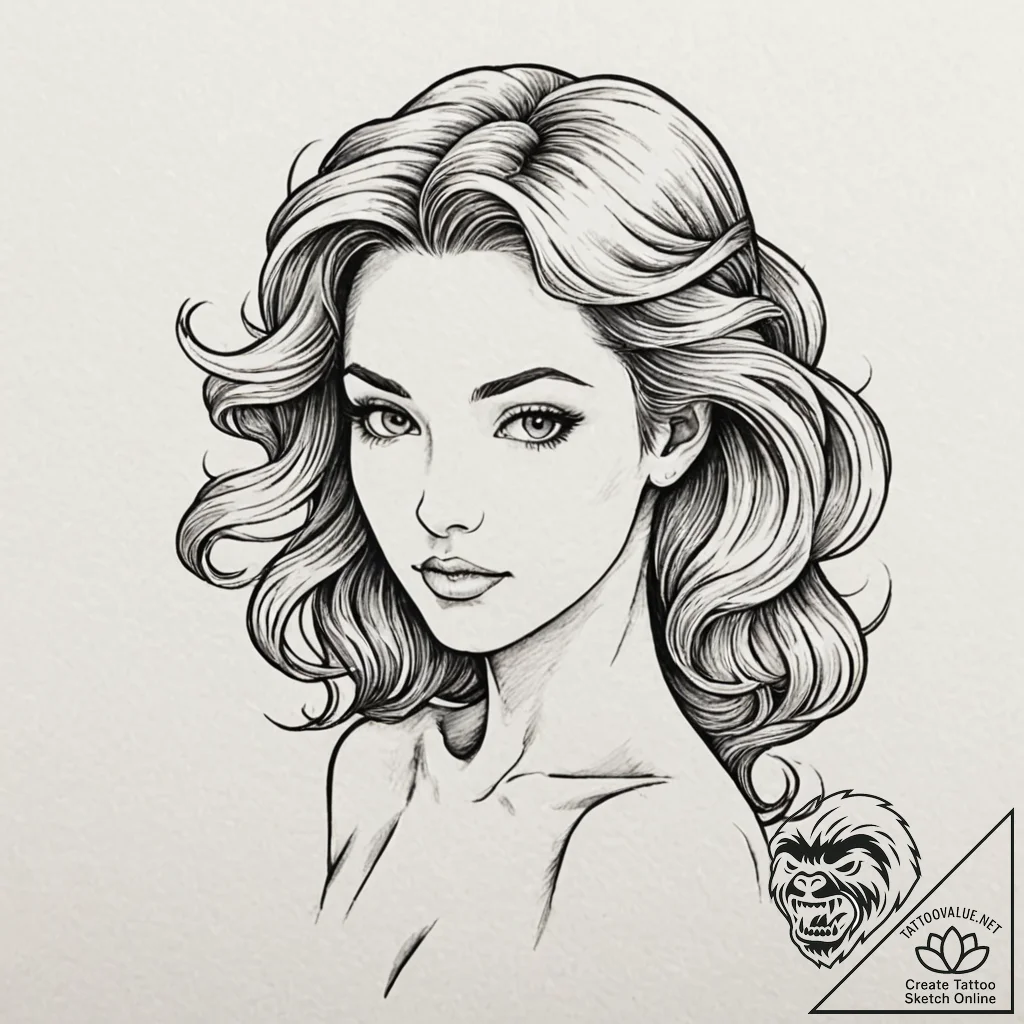 Aphrodite, concept art for tattoo, fine lines... - tattoo sketch (№1751185619_0, 29.06.2025 08:26) — tattoovalue.net