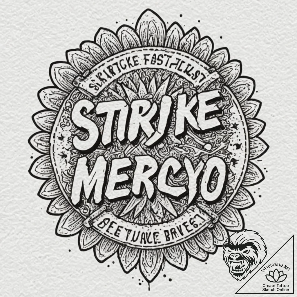 A chicano lettering tattoo "strike first. str... - tattoo sketch (№1751185722_0, 29.06.2025 08:28) — tattoovalue.net
