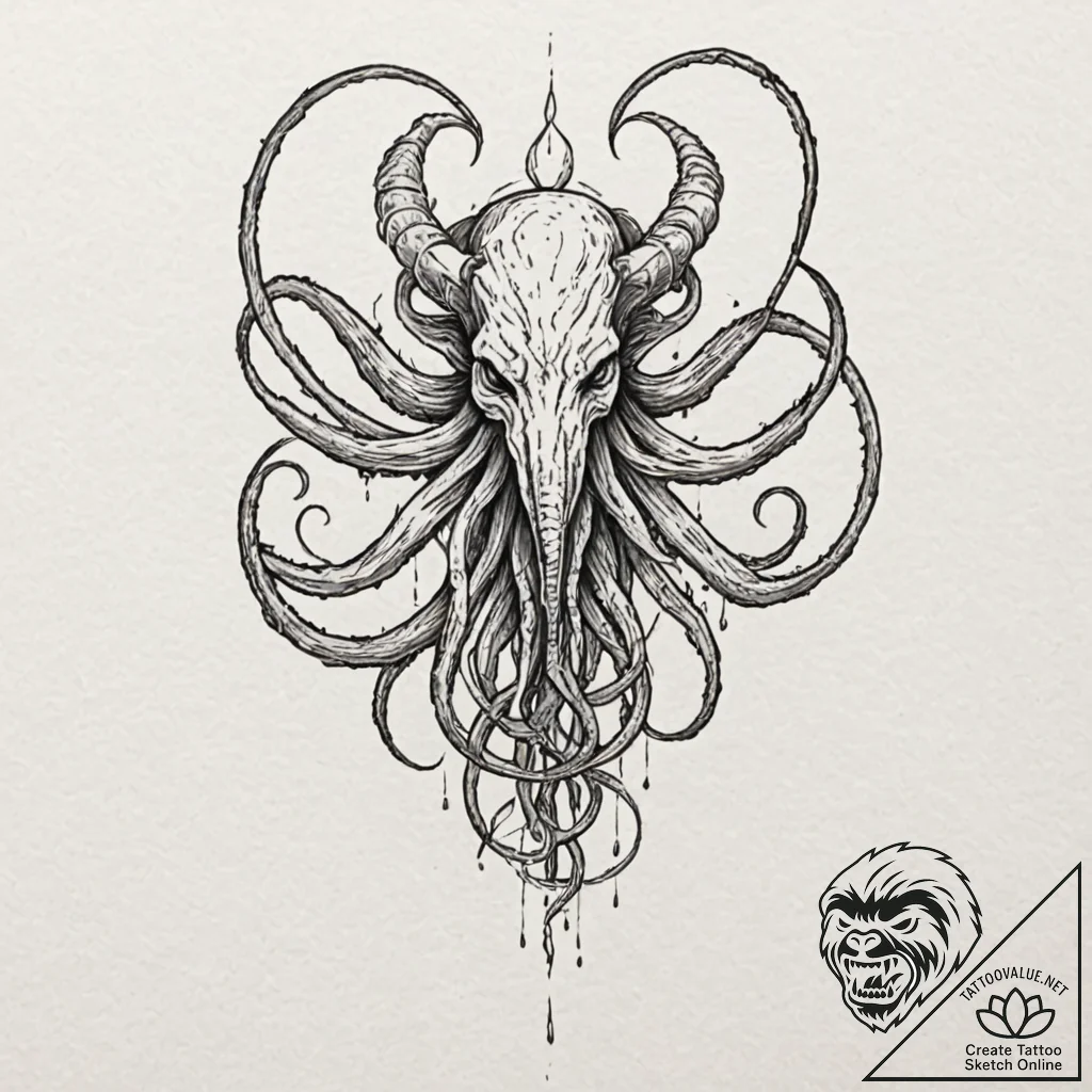 Nyarlathotep, tattoo sketch design, fine line... - tattoo sketch (№1751186092_0, 29.06.2025 08:34) — tattoovalue.net