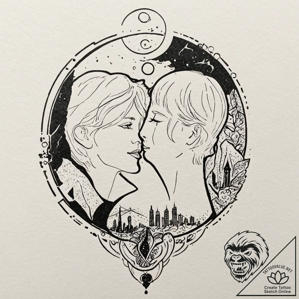 A linework tattoo of the whisper scene at the... - tattoo sketch (№1751187326_0, 29.06.2025 08:55) — tattoovalue.net