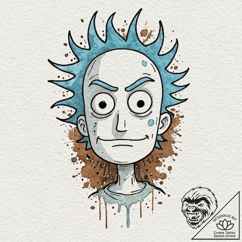 A trash polka sketch of mr. meeseeks from ric... - tattoo sketch (№1751187510_0, 29.06.2025 08:58) — tattoovalue.net