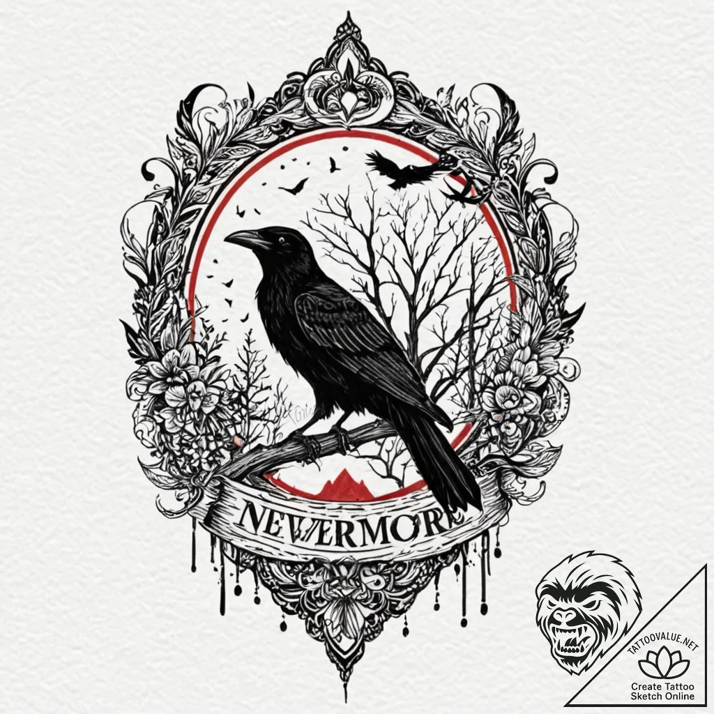 A chicano lettering tattoo of "nevermore",, i... - tattoo sketch (№1751188158_0, 29.06.2025 09:09) — tattoovalue.net