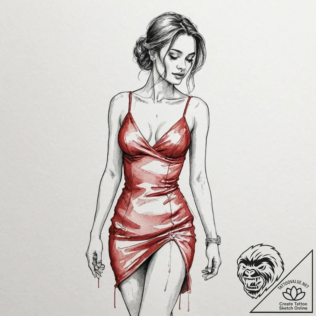 Watercolor sketch of the "woman in the red dr... - tattoo sketch (№1751188804_0, 29.06.2025 09:20) — tattoovalue.net