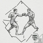 A linework tattoo of two figures sparring in… – tattoo sketch (№1751189228_0, 29.06.2025 09:27) — tattoovalue.net