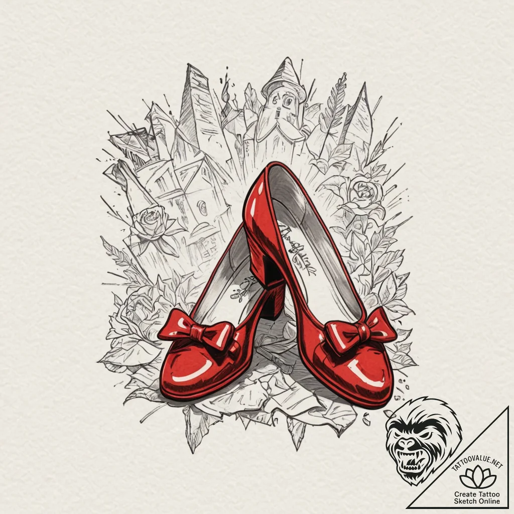 A neo-traditional tattoo of the ruby slippers... - tattoo sketch (№1751190591_0, 29.06.2025 09:49) — tattoovalue.net