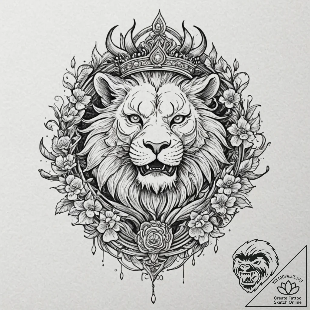 Lion with crown, concept art for tattoo, blac... - tattoo sketch (№1751191461_0, 29.06.2025 10:04) — tattoovalue.net