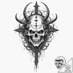 A trash polka tattoo of the lord of terror, d… – tattoo sketch (№1751191579_0, 29.06.2025 10:06) — tattoovalue.net