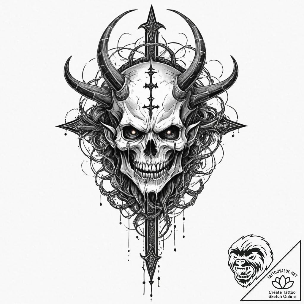 A trash polka tattoo of the lord of terror, d... - tattoo sketch (№1751191579_0, 29.06.2025 10:06) — tattoovalue.net