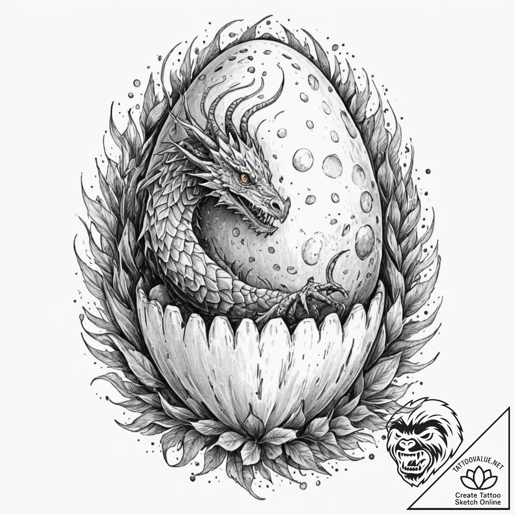 A sketch of a dragon egg, detailed and textur... - tattoo sketch (№1751191689_0, 29.06.2025 10:08) — tattoovalue.net