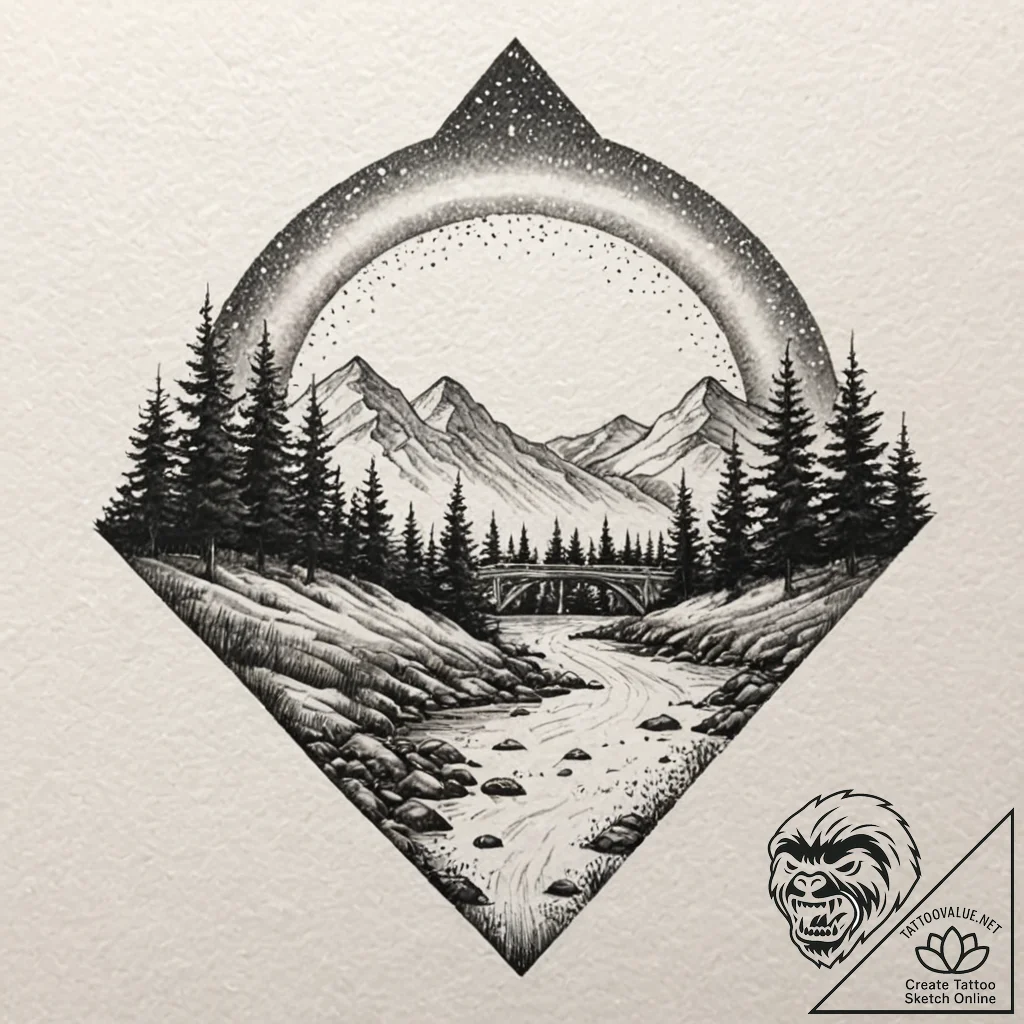 A watercolor tattoo of the bifrost bridge, a... - tattoo sketch (№1751191794_0, 29.06.2025 10:09) — tattoovalue.net